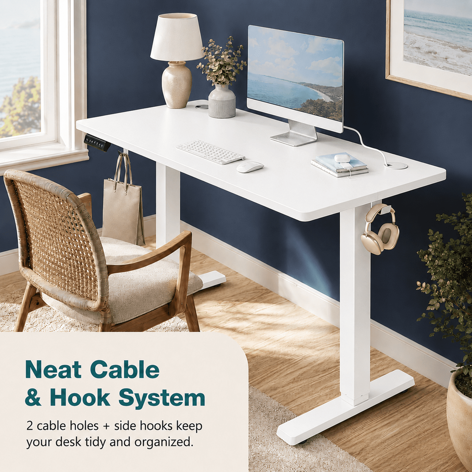 Alvantor Standing Desk, 28.7''- 48'' Height Electric Height Adjustable Home Office Desk with 3 Memory Presets, Sit and Stand Up, T-Shaped Frame