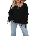 thumbnail image 1 of Chandail pour Femmes Grande Taille Décontracté Uni à Manches Longues Col à Franges Tricot, 1 of 5