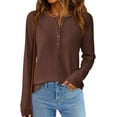 thumbnail image 6 of PRETTYGARDEN Women's Long Sleeve Waffle Knit Shirts Fall Casual Button Up Henley V Neck Tunic Tops Loose Fit Basic Tees, 6 of 8