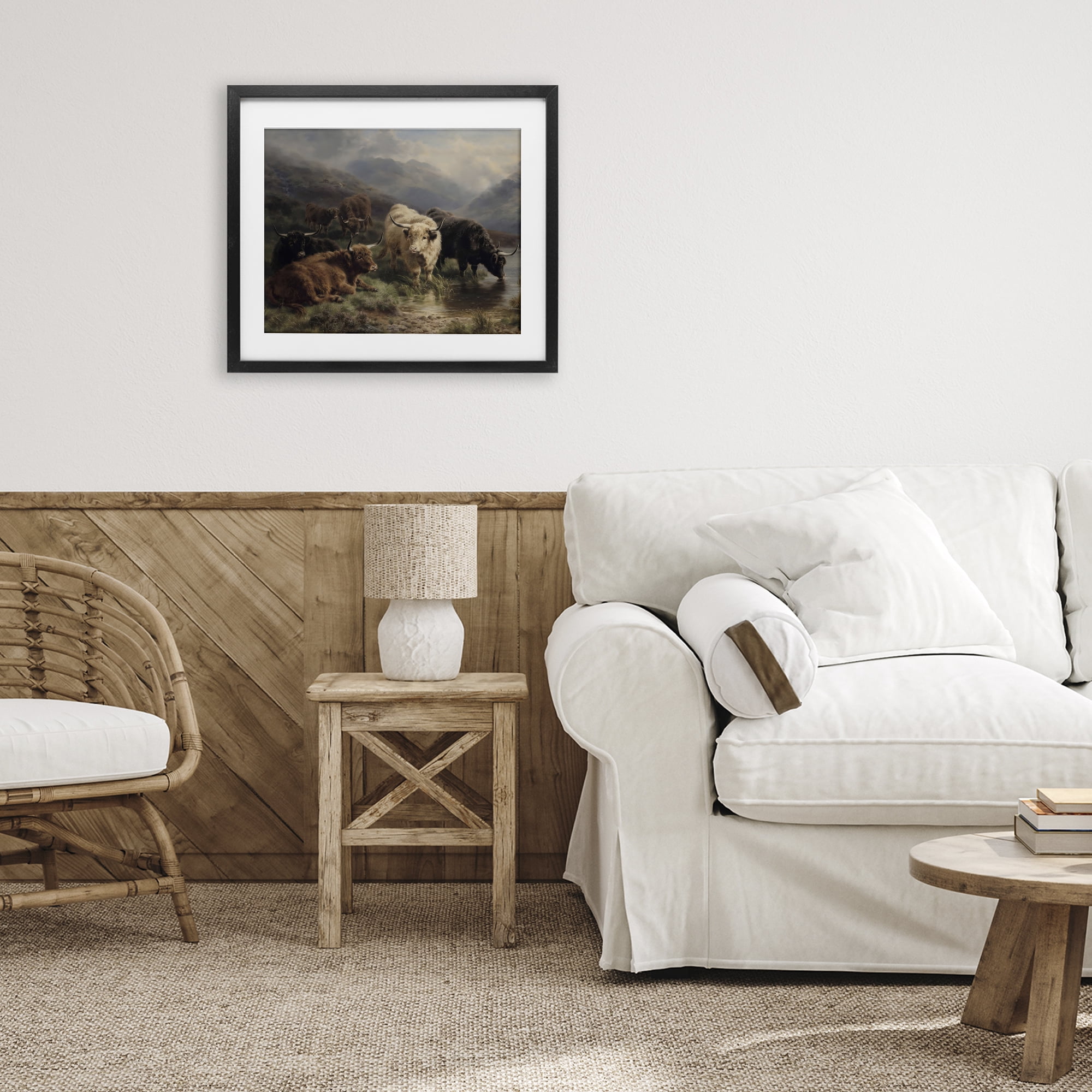 Stupell Industries Highland Cows Beside Misty Loch Black Framed Print Under Glass, design by Arlington Prints