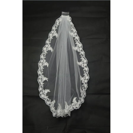 Affordable Wedding Veils - New White/Ivory Handmade Bridal Wedding Veil With Comb Lace Applique Edge