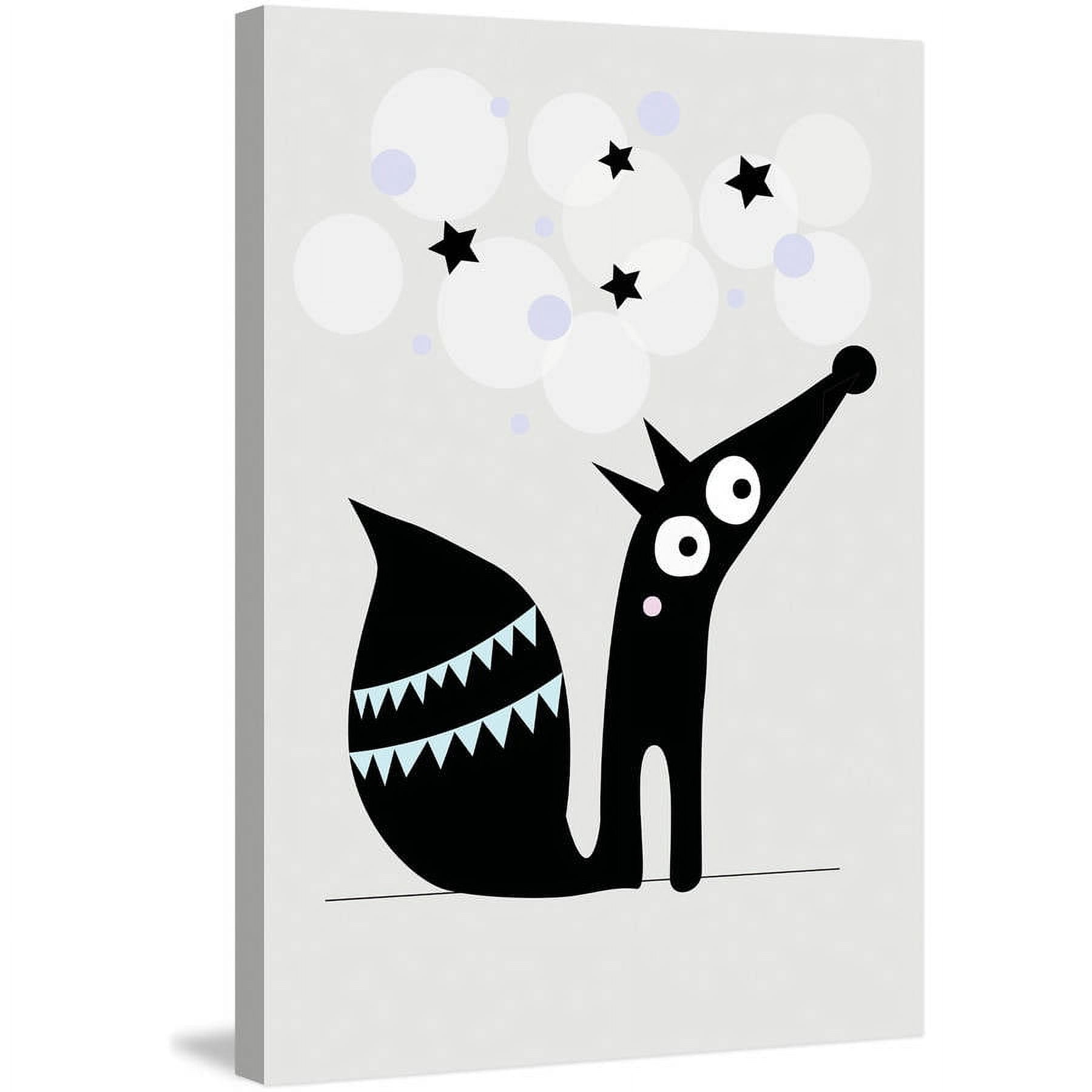 Marmont Hill "Black Star Dog" by Katarina Snygg Painting Print on Wrapped Canvas