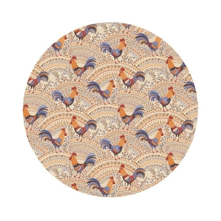 

Pofeuu Roosters In Floral Print Leather Coasters Set of 6 Round Cups Mugs Mat Pad for Home Kitchen Heat Resistant Drink Coasters Round Shape