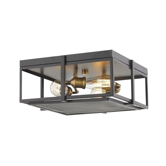Z-Lite Halcyon 3 Light 16" Square Steel Flush Mount in Bronze and Heritage Brass