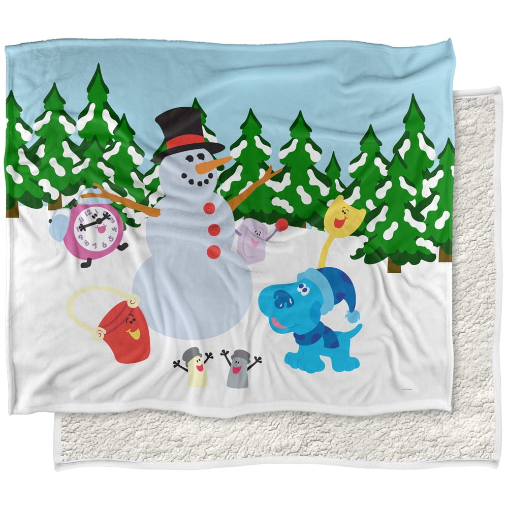 Blue's Clues Blanket, 50'x60' Blue Snowman Winter Landscape Silky Touch