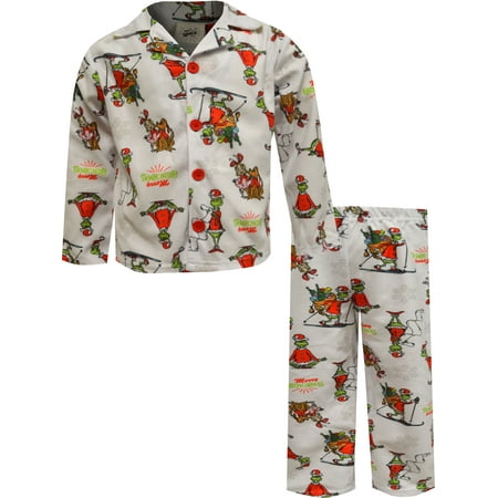 

Komar Kids Boys Dr. Seuss The Grinch Merry Christmas Boys Flannel Pajamas (4T)