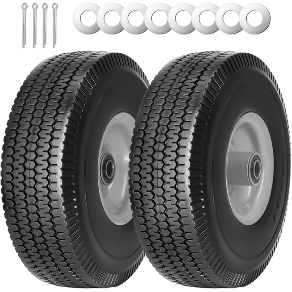 2Pack 10" Solid Tire and Wheel 4.10/3.50-4 Flat Free Tire with 5/8" Axle Bore Hole 2.24" Offset Hub for Wagons Wheelbarrows Hand Trucks Wheels