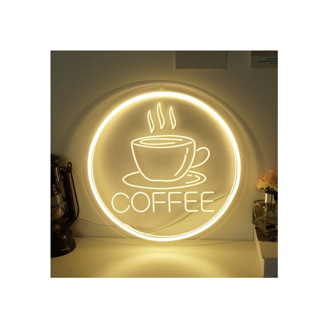 Letrero de neón de taza de café para decoración de pared, alimentado por luz de arte de grabado 3D USB, regalo de cumpleaños de fiesta de Navidad para niños y niñas