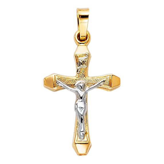 FB Jewels 14K Yellow Gold Christian Crucifix Cross Pendant 21mm X 14mm