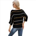 thumbnail image 3 of Suéter de Mujer con Cuello , Mangas 3/4, Diseño de Crochet, Color Block, Rayas Negras, Talla S, 3 of 9