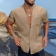 thumbnail image 1 of pstuiky camisetas de hombre, Camisa de manga corta con cuello alto y botones con bolsillo versátil de color sólido para hombre camisas casuales para hombre s, 1 of 6