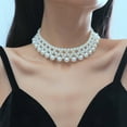thumbnail image 4 of Eosunjian Women Necklace Faux Pearl Symmetric Multi-layered Solid Color Smooth Choker Luxury Princess Royal Style Neck Decoration Jewelry Prom Wedding Party Cocktail Lady Necklace White, 4 of 13