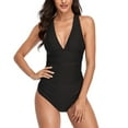thumbnail image 2 of Naiovety Traje de baño de poliéster de aplicación amplia para mujer con traje de baño de una pieza con costuras finas, traje de baño Push Traje de baño Negro METRO, 2 of 6