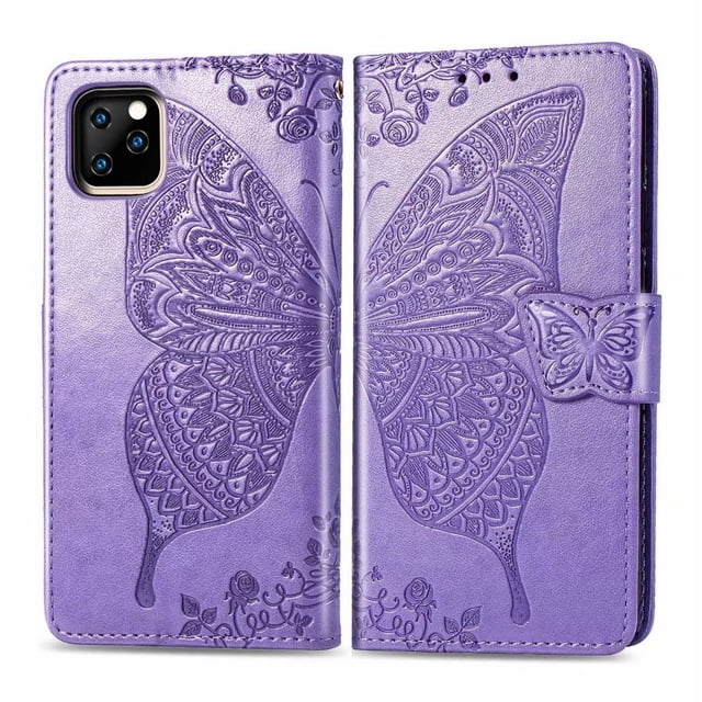 Butterfly Embossed Folio Flip PU Leather Magnetic Wallet Shockproof Full Body Protective Purse for iPhone 11 PRO 5.8 inch