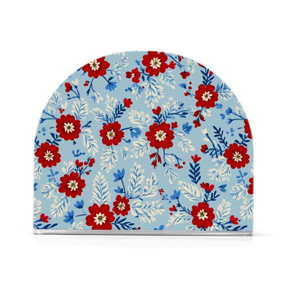 Red Blue Flowers Pattern Napkin Holder Acrylic Napkin Dispenser Clear Modern Tabletop for Kitchen Counter
