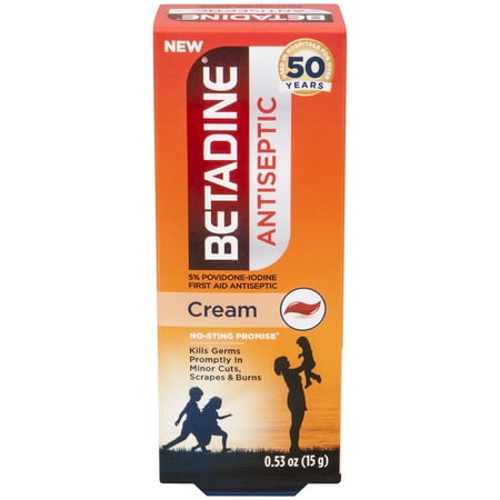 Betadine First Aid Cream, 0.53 oz. Povidone Iodine Antiseptic with No-Sting