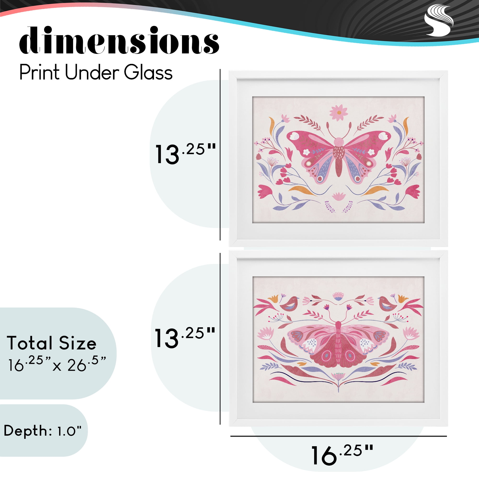Stupell Industries Boho Folk Butterflies 2 Piece White Framed Print Under Glass Set, design by Kim Allen