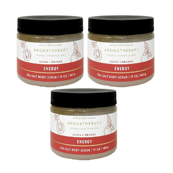 Bath & Body Works Aromatherapy Energy GUAVA   ORANGE Sea Salt Body Scrub 3 Pack Bundle - 17 oz / 482 g each