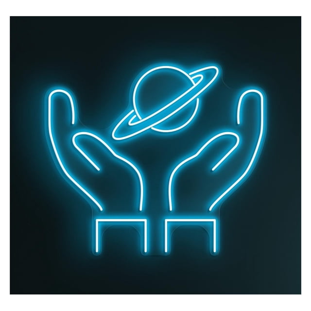 Letrero De Neón Con Luz LED Saturno Planet, Decoración Manos Para El Mundo Espacial, Bar, Cafetería, Estudio, Sala Arte, Dormitorio, Juego 52cm
