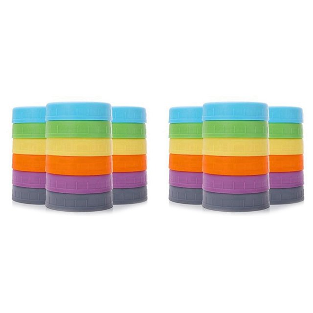 36 Pcs Couvercles en Plastique pour Bocaux à Ouverture Régulière pour Ball, Kerr et Plus avec Anneaux - Bouchon de Rangement en Plastique Coloré