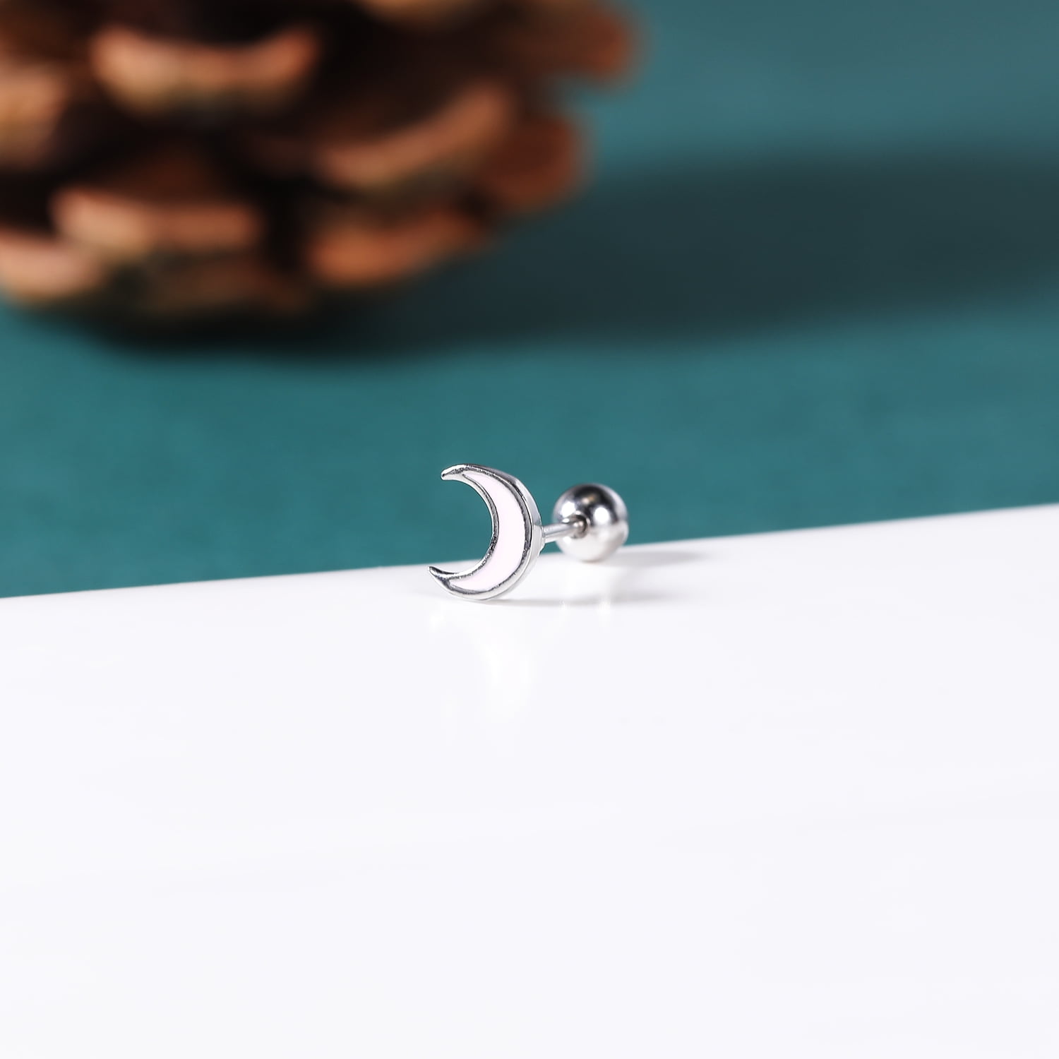 ZS 20G 1 Pair Pink Moon Stud Earring Cute Cartilage Conch