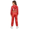 thumbnail image 3 of Hansber Kids Girls Modern Street Hip Hop Jazz Dance Outfits Long Sleeve Metallic Hoodie Crop Top and Pants Set Red Black 8, 3 of 7