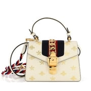 Gucci White Calfskin Mini Sylvie Bee Star Top Handle Bag