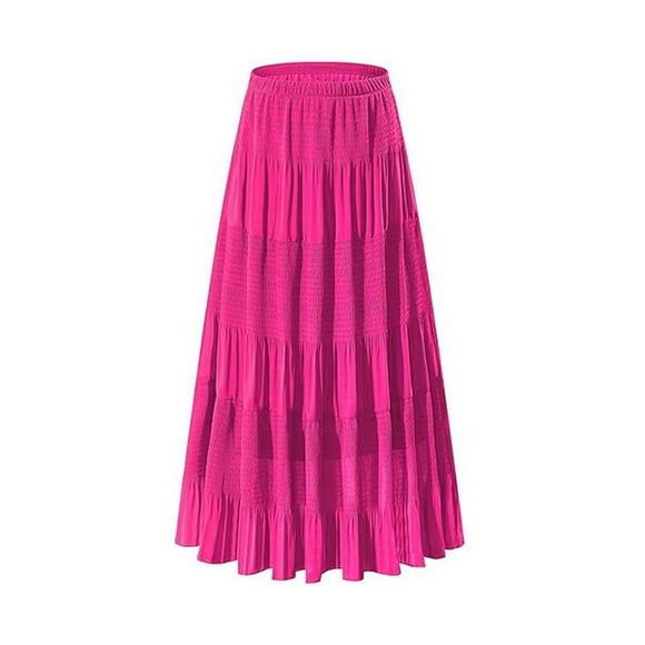 Elvqul Womens Midi Skirt Bodycon Elastic Waisted A Line Skirt Hot Pink Summer Beach Solid Casual Swing Skirt for Women