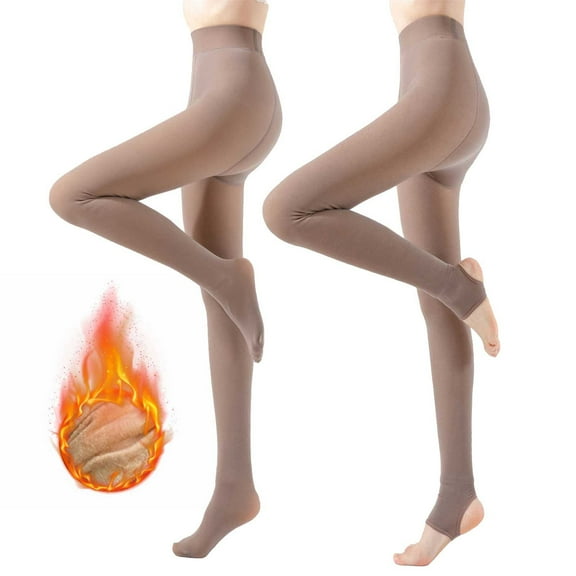 Jgppe Womens Warm Tights 2 Pack Thicken Fleece Lined High Waist Fake Translucent Stretch Leggings Winter