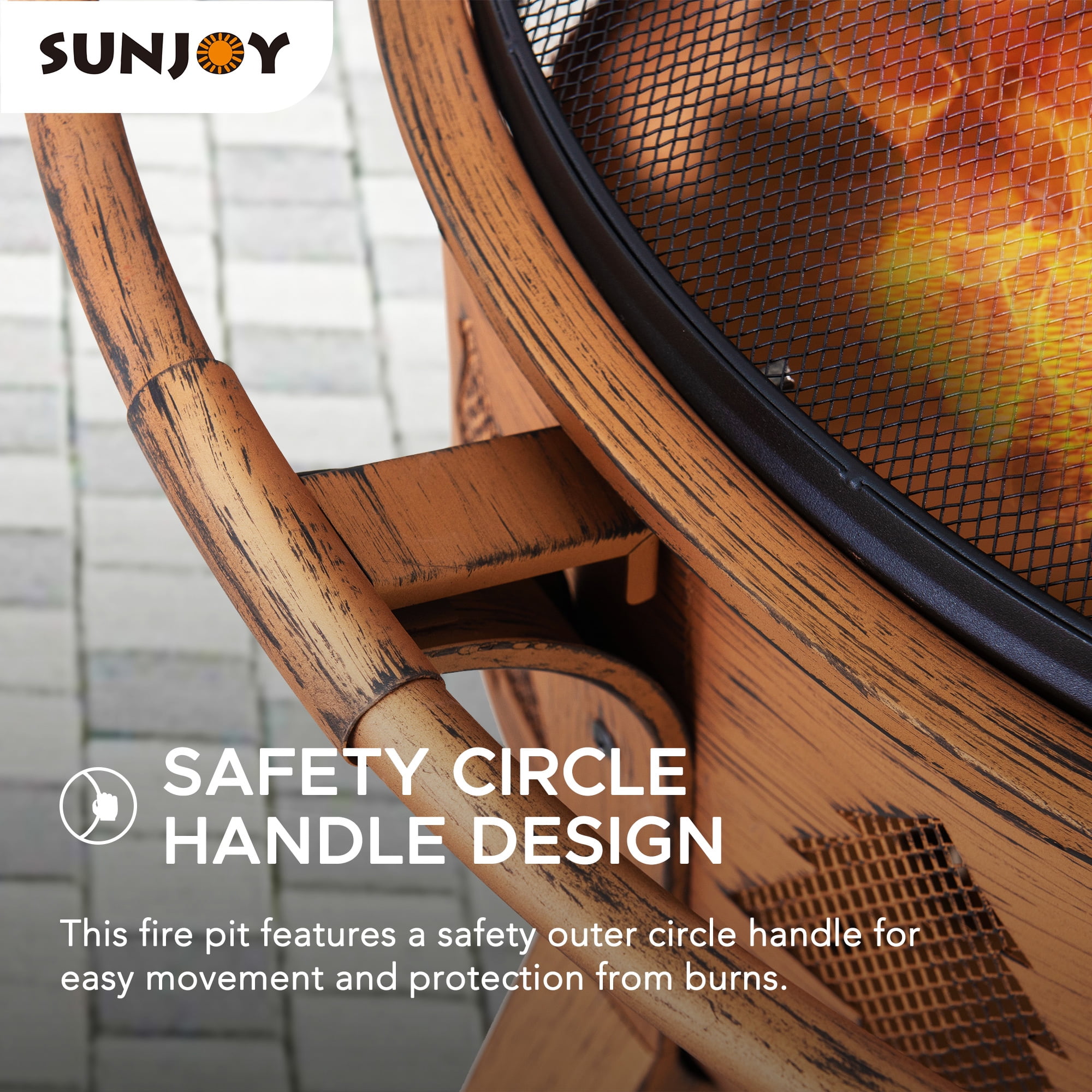 SUNJOY Fire Pit 30 Inch Outdoor Wood-Burning Portable Fire Pit, Patio Tree Motif Round Steel Firepit Large Fire Pits for Outside with Spark Screen and Poker