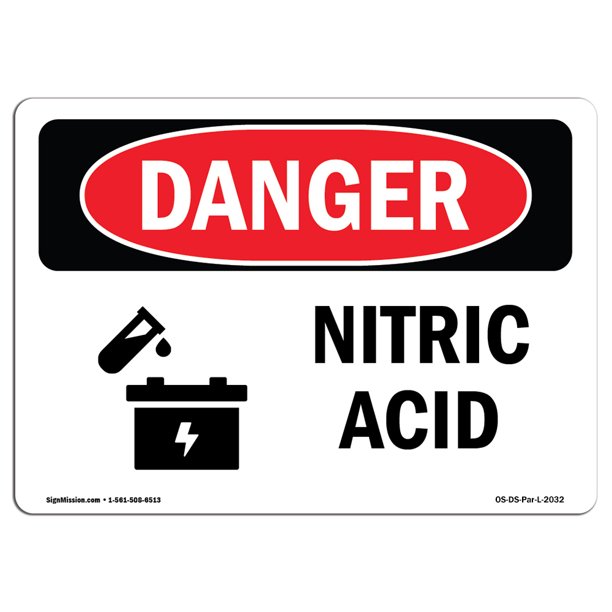 OSHA Danger Sign Nitric Acid Choose from Aluminum, Rigid Plastic