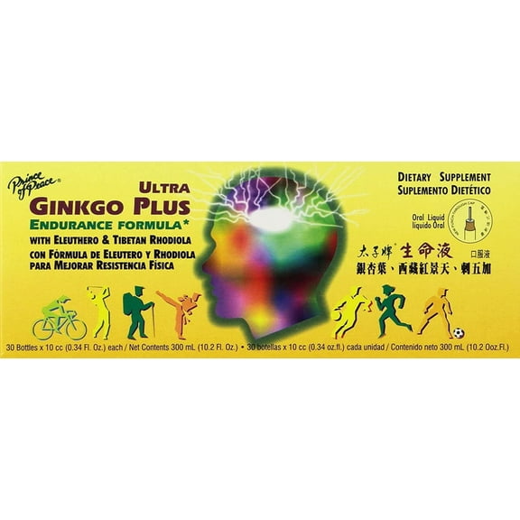 Prince of Peace Ultra Ginkgo Plus, 2 Pack - 60 Bottles, 0.34 fl. oz. Each – Brain Boost Supplement – Support for Active