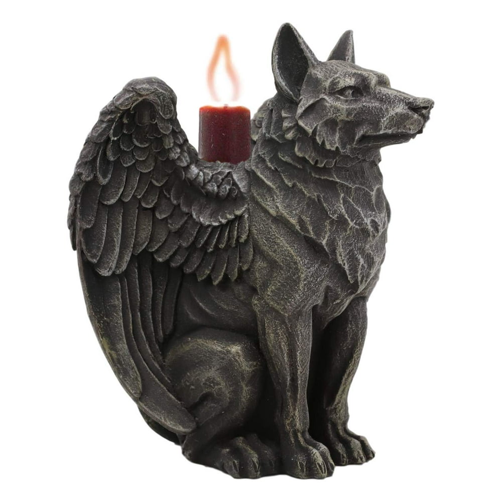 Ebros Sitting Gothic Angel Winged Wolf Candle Holder Statue Denizen Of