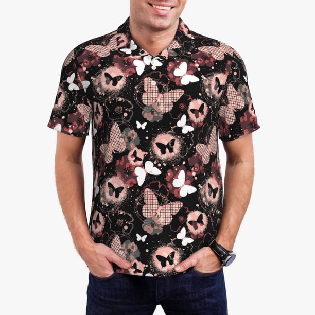 Fotbe Butterflies1 Camiseta Polo de Golf para Hombre con Estampado – Camisa Deportiva Transpirable con Cuello Abotonado-Large
