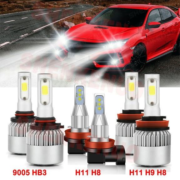 For Honda Civic 2016-2021 Led Headlights 8000LM 9005 High Beam H11 Low Beam H11 Fog Light Led Bulbs 6pc