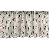 Christmas Window Valance Pack of 2, Xmas Happiness with Globes Balls Colorful Season Family Love Time, Rod Pocket Curtain Valances for Kitchen Bedroom, 54" X 18", Eggshell Teal and Mustard