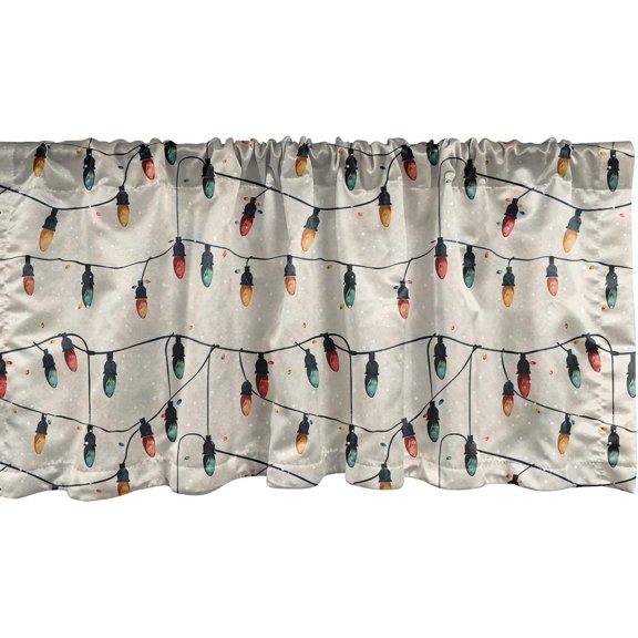 Christmas Window Valance Pack of 2, Xmas Happiness with Globes Balls Colorful Season Family Love Time, Rod Pocket Curtain Valances for Kitchen Bedroom, 54" X 18", Eggshell Teal and Mustard