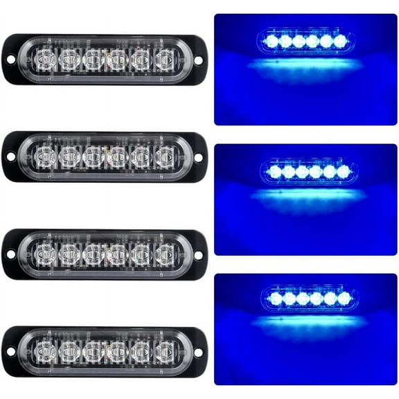 LINLIN 4pcs Ultra Thin 6LED Emergency Warning Lights Hazard Flashing Strobe Light Side Warning Light Beacon Light Universal for 12-24V Truck Trailer Caravan Camper Motorcycle Van