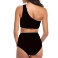 thumbnail image 4 of Women One Shoulder Swimsuit Tankini High Waisted Bikini Set 2 Pieces Push Up Bathing Suit - Black, 4 of 7