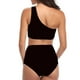 thumbnail image 4 of Traje de baño de un solo hombro para mujer, tankini, conjunto de bikini de cintura alta, traje de baño push up de 2 piezas, negro, 4 of 7