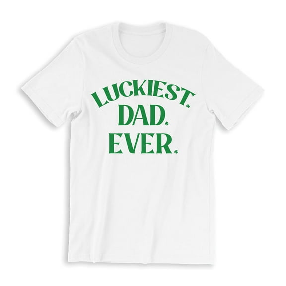 Luckiest Dad Ever Men's White T-Shirt Green Clover Design St. Patrick's Day Holiday Shirt