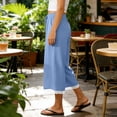 thumbnail image 6 of Dvprdro Capri Pants for Women Cotton Wide Leg Lace Hem Drawstring Elastic Waist Side Pockets Solid Loose Fit Summer Beach, 6 of 8