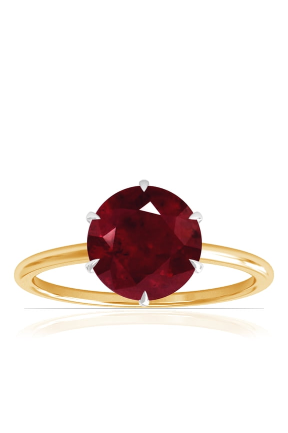 July Birthstone - Petite Two Tone Round Ruby Solitaire Ring (Grade - AA | 1.55cts.)