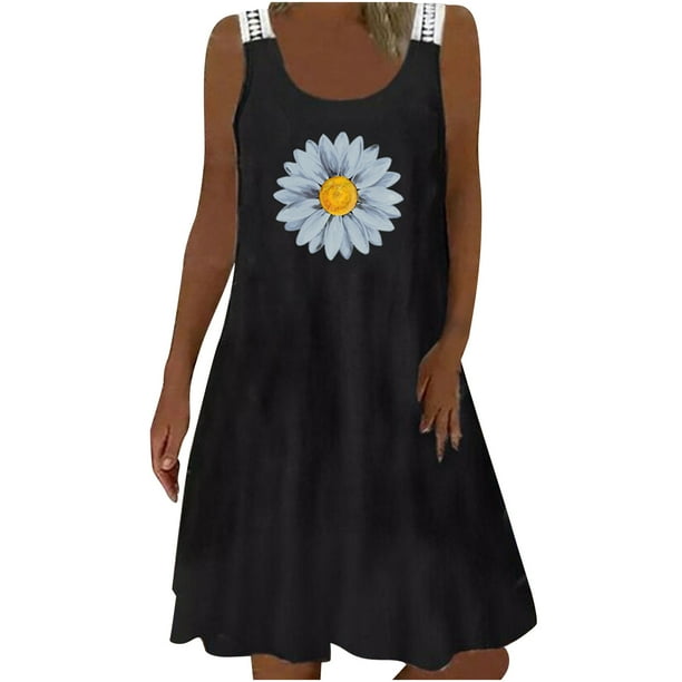 Moda mujer casual sexy cuello redondo impresión encaje sin mangas mini vestido Fridja hj433