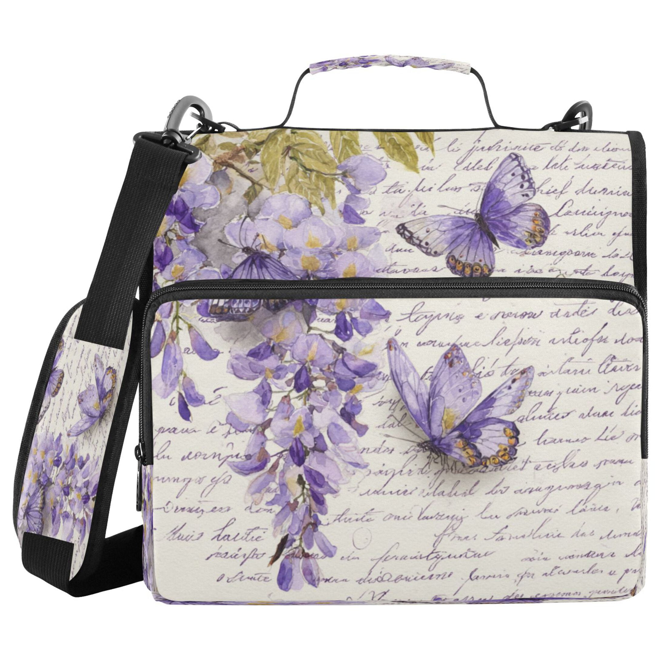 Zipper Binder 3 Rings Stationery Office Files Daily Organizer File Folder Storage Bag Butterflies and Wisteria Flowers