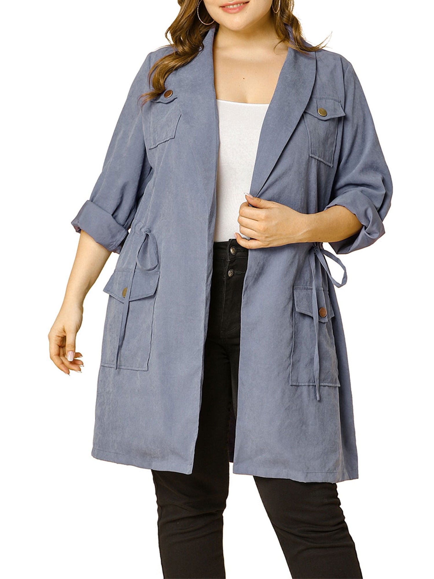 Agnes Orinda Women's Plus Size Lightweight Jackets Drawstring Utility