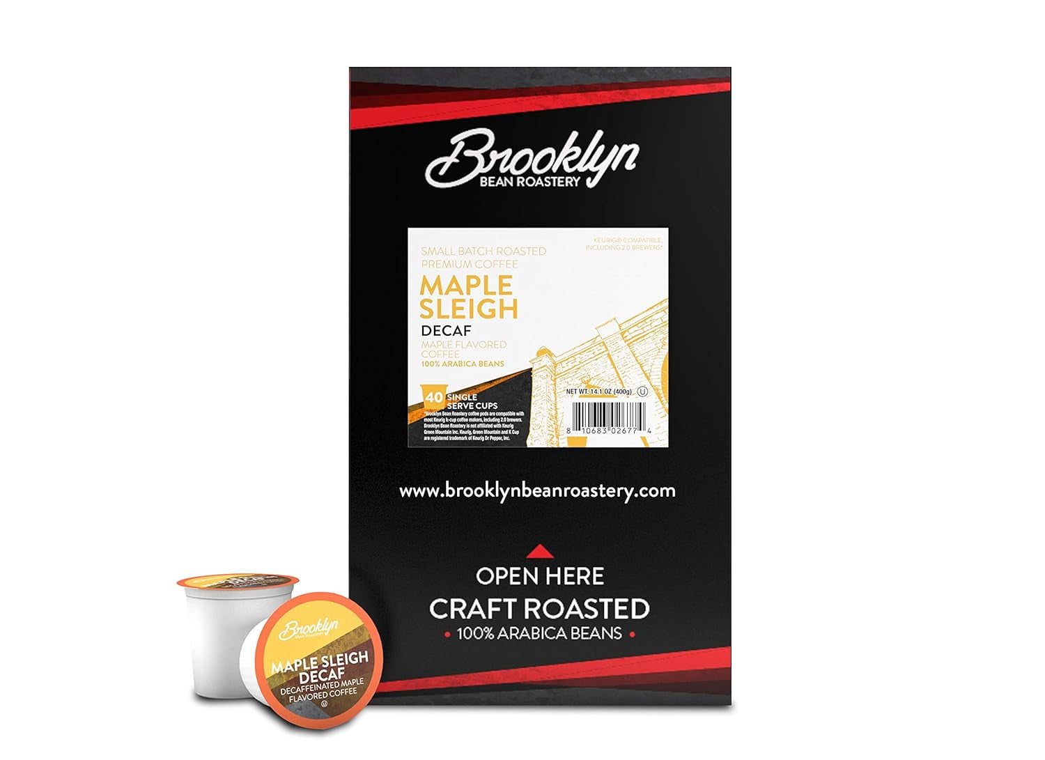 Brooklyn Bean Roastery Maple Sleigh Decaf Coffee Pods for Single-Serve Coffee Brewers, 40-Pack