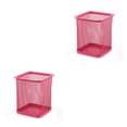 thumbnail image 2 of Methold Portalápices de malla metálica, contenedor de brochas de maquillaje de borde liso, organizador de papelería de escritorio Caddy, Cuadrado/Rojo rosa 2piezas, 2 of 6