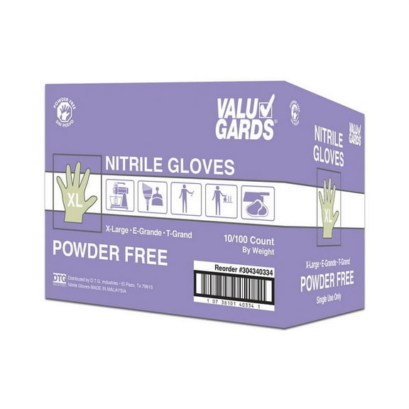 (Price/Pack)Valugards Nitrile Powder Free Purple Large Glove 100 Per Box - 10 Boxes Per Case