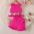 thumbnail image 2 of VUHXZWAF Girls Summer Outfits Sleeveless Floral Ruffle Hem Tops and Shorts Kids Short Sets Size 6-7 Years, 2 of 4